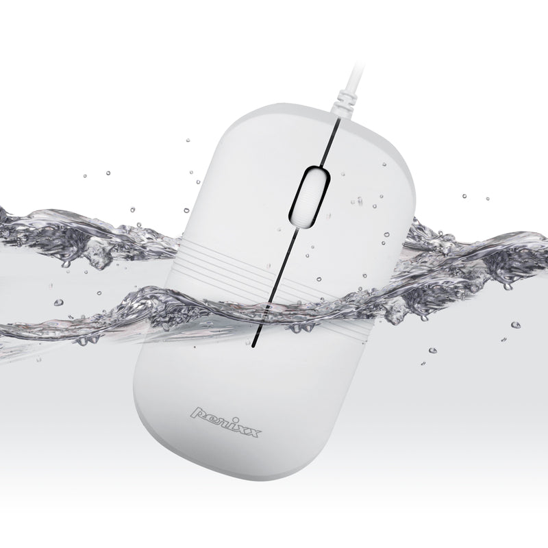 PERIMICE-503 W - Wired White Waterproof Mouse can be submerged into water for a maximum time of 30 minutes.