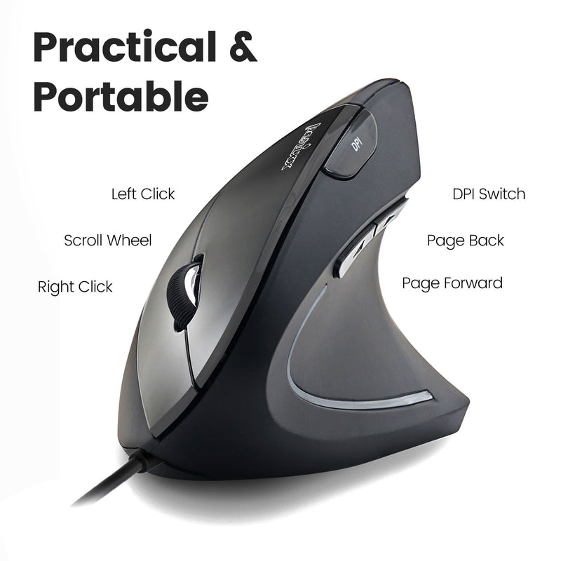 PERIMICE-513 - Wired Ergonomic Vertical Mouse is practical and portable with 5 buttons and 1 middle wheel.