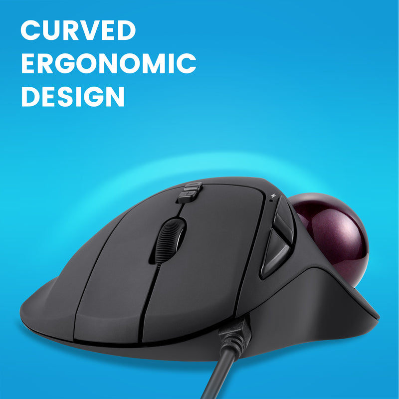 PERIMICE-517 - Wired Ergonomic Vertical Trackball Mouse Silent Click. Curved Ergonomic Design.