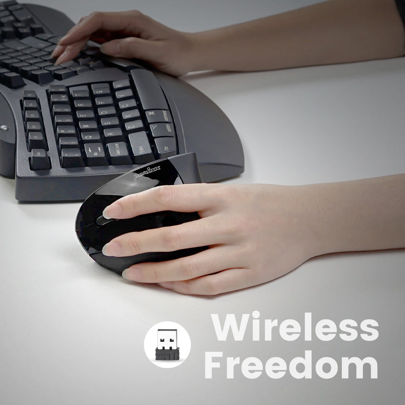 PERIMICE-713 L - Left-handed Wireless Ergonomic Vertical Mouse. Wireless freedom with no cable hassle.