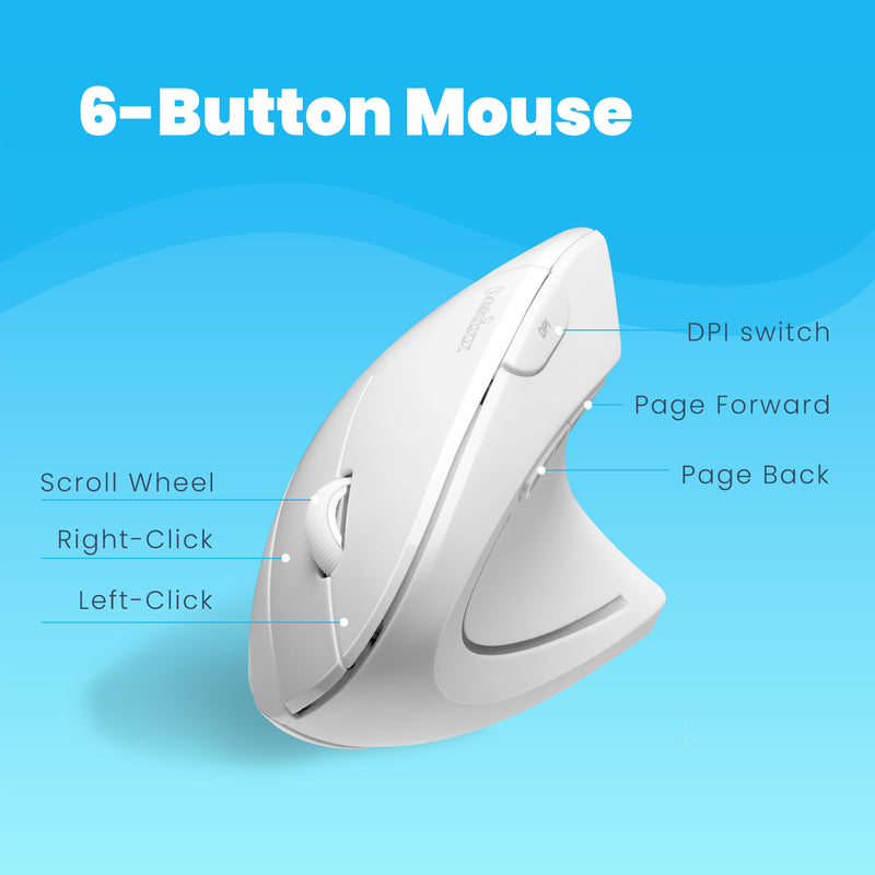 PERIMICE-713 W - Wireless White Ergonomic Mouse with 6 buttons including scroll wheel and dpi switch