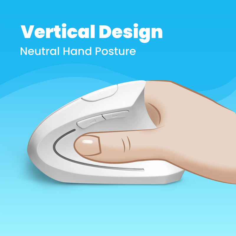 PERIMICE-713 W - Wireless White Ergonomic Mouse. Vertical design for neutral hand posture.