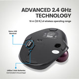 PERIMICE-717 - Wireless Ergonomic Vertical Trackball Mouse Programmable Buttons with up to 10m (33ft) operating range, nano USB receiver compartment and AAA batteries slot.