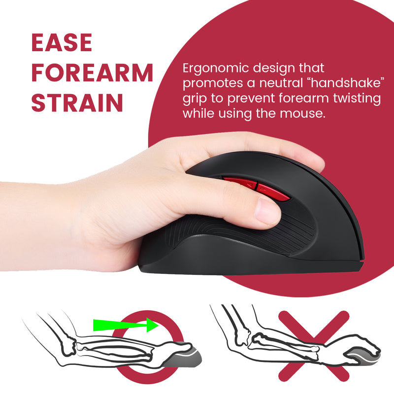 PERIMICE-718 - Left-handed Wireless Ergonomic Vertical Mouse (for large hands) with 3 DPI Levels promotes a neutral handshake grip to prevent your forearm twisting and to ease the forearm strain and also wrist pain.
