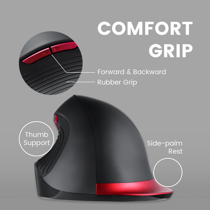 PERIMICE-718R – Wireless Ergonomic Vertical Mouse specifically designed for large hands provides you a comfort grip with the thumb support and side-palm rest.