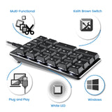 PERIPAD-303 - Wired Backlit Mechanical Numeric Keypad plus 4 Built-in Hotkeys. Multi-functional, kailh brown switch, white LED backlit, easy plug and play.
