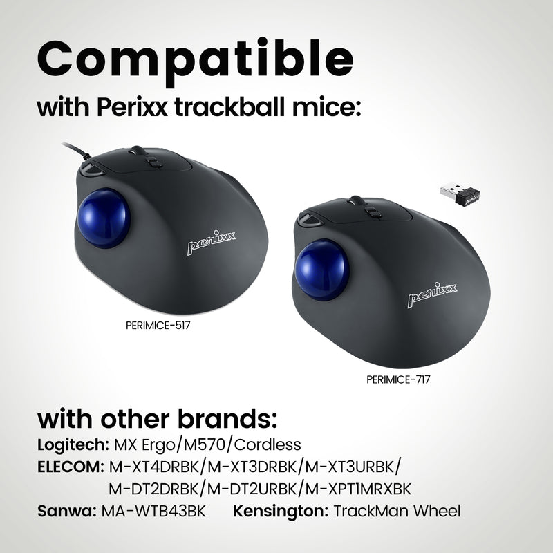 PERIPRO-303 GB - Glossy Blue 34mm Trackball. Wide compatibility with products from Perixx and also other brands.