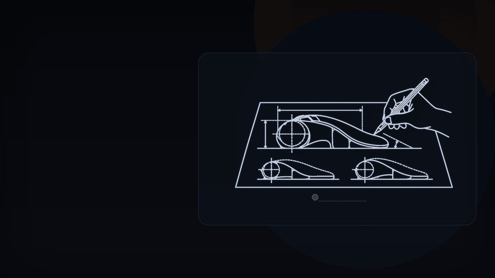 Dark blueprint-style concept artwork for the 3D-printing expansion dock of PERIMICE-822